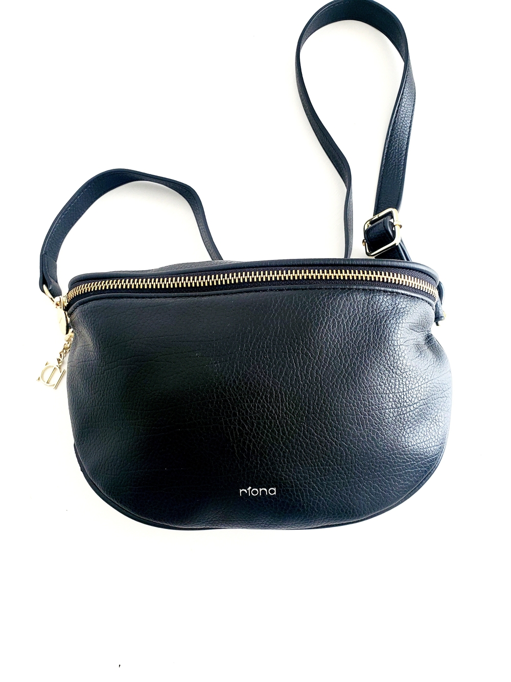Riona Black Vegan Leather Crossbody Bag with Gold Hardware